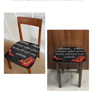 Seat Covers for Dining Room Chairs, Welcome Friend Red High Heels Black Retro Wood Grain Fitted Stretch Chair Seat Covers, Removable Washable Kitchen Dining Chair Slipcovers Protector Set