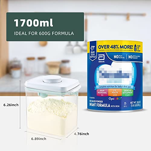 Tourdeus Formula Container - 1700ml Pop Top Milk Powder Container, BPA-Free Airtight Formula Dispenser with Scoop and Scraper 600g Clear