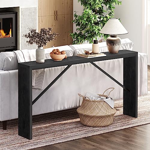 MAHANCRIS Console Table, 62.2" Long Sofa Table Behind Couch, Narrow Entryway Table, Farmhouse Dining Table with Angled Metal Frame, Industrial Console Table for Entryway, Black CTHB15801