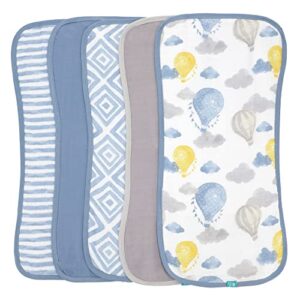 featherhead™ 5-pack muslin burp cloths for baby boy large 22" x 11" - ultra soft & extra absorbent cotton terry backing (blue balloons)