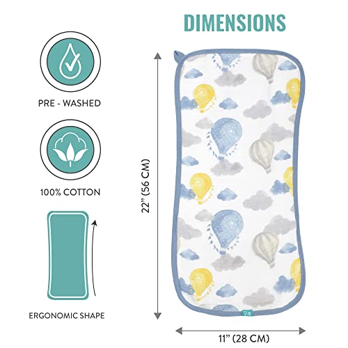 Featherhead™ 5-Pack Muslin Burp Cloths for Baby Boy Large 22" X 11" - Ultra Soft & Extra Absorbent Cotton Terry Backing (Blue Balloons)