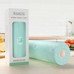 kitchlife reusable bamboo paper towels with oil-water separation technology, 1 roll = 10 months supply - washable and recycled paper rollss, eco friendly gift, jungle green