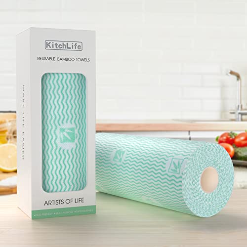 KitchLife Reusable Bamboo Paper Towels with Oil-Water Separation Technology, 1 Roll = 10 Months Supply - Washable and Recycled Paper Rollss, Eco Friendly Gift, Jungle Green