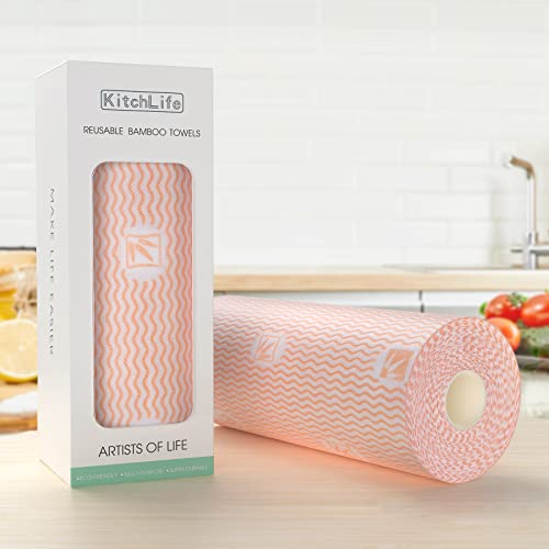 KitchLife Reusable Bamboo Paper Towels with Oil-Water Separation Technology, 1 Roll = 10 Months Supply - Washable and Recycled Paper Rolls, Eco Friendly Gift, Roral Orange