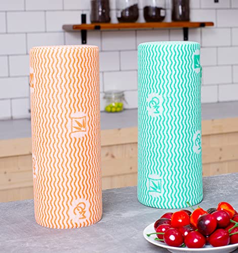 KitchLife Reusable Bamboo Paper Towels with Oil-Water Separation Technology, 1 Roll = 10 Months Supply - Washable and Recycled Paper Rolls, Eco Friendly Gift, Roral Orange