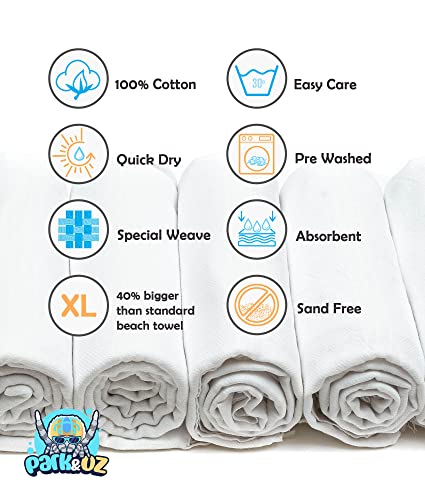 PARK&OZ ( 2 Pack ) Turkish Cotton Lightweight Towel | Pre-Washed | Absorbent and Quick Dry | Sand Free | Oversized | Towels for Beach,Pool,Bathroom,Spa,Travel,Camping,Fitness,Yoga (White)