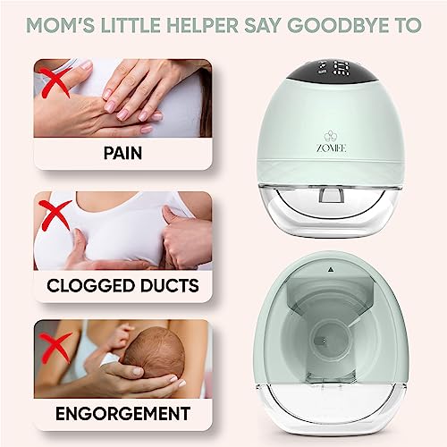 Zomee Fit Wearable Breast Pump, Hands Free, Portable,Discrete Electric Double Breast Pump - Holds up to 5 oz - Wireless 2+ Hours of Battery Life - Mimics Baby Feeds, Leak Proof Anti Backflow System