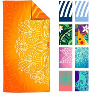 venture 4th microfiber beach towel: quick-dry, compact, sand-free, absorbent, sandproof and lightweight - perfect for camping, beach, and roadtrips (orange mandala design | 35x78 inches)