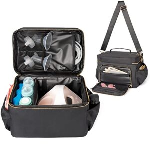 elitemom breast pump tote bag (patent pending) - stylish pumping bag compatible with spectra s1 s2 gold, medela, and more with cooler for working moms