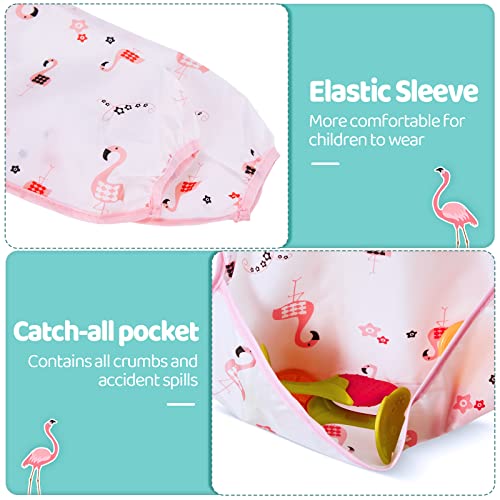 Tarpop 15 Pcs Long Sleeve Baby Bibs for Eating, Fabric Waterproof Sleeved Bib Full Coverage Toddler Bib Baby Smock with Large Pocket Soft Shirt Bibs for Babies Feeding, Fits Ages 6-24 Months