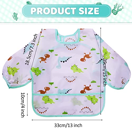 Tarpop 15 Pcs Long Sleeve Baby Bibs for Eating, Fabric Waterproof Sleeved Bib Full Coverage Toddler Bib Baby Smock with Large Pocket Soft Shirt Bibs for Babies Feeding, Fits Ages 6-24 Months