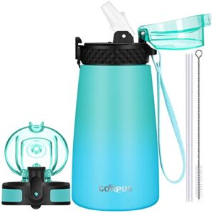 goppus kids insulated water bottle 12 oz bpa-free double wall vacuum stainless steel kids cup leakproof metal water bottles with straw & spout lid strap handle