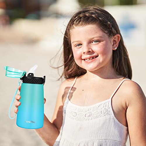 GOPPUS Kids Insulated Water Bottle 12 oz BPA-FREE Double Wall Vacuum Stainless Steel Kids Cup Leakproof Metal Water bottles with Straw & Spout Lid Strap Handle