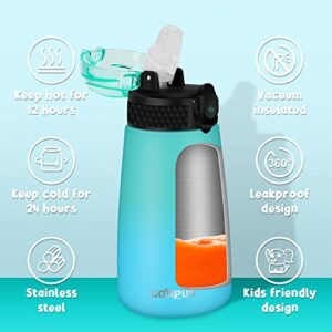 GOPPUS Kids Insulated Water Bottle 12 oz BPA-FREE Double Wall Vacuum Stainless Steel Kids Cup Leakproof Metal Water bottles with Straw & Spout Lid Strap Handle