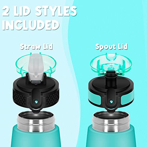 GOPPUS Kids Insulated Water Bottle 12 oz BPA-FREE Double Wall Vacuum Stainless Steel Kids Cup Leakproof Metal Water bottles with Straw & Spout Lid Strap Handle