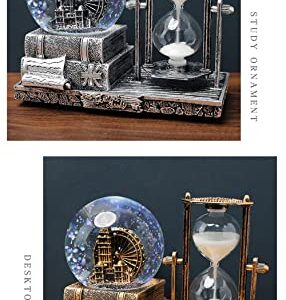 Music Crystal Snow Globe with Hourglass Timer Home Decoration for Living Room Bedroom Book Shelf TV Cabinet Desktop Decor Statue Figurine Table Centerpieces Ornaments (A-Brown)