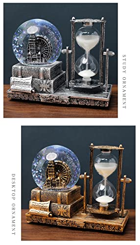 Music Crystal Snow Globe with Hourglass Timer Home Decoration for Living Room Bedroom Book Shelf TV Cabinet Desktop Decor Statue Figurine Table Centerpieces Ornaments (A-Brown)