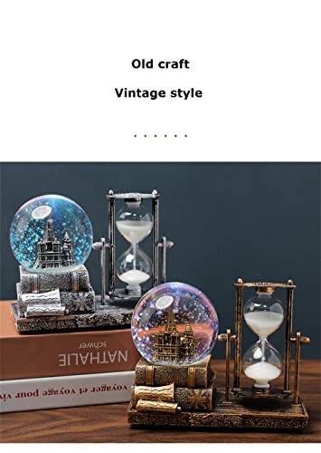 Music Crystal Snow Globe with Hourglass Timer Home Decoration for Living Room Bedroom Book Shelf TV Cabinet Desktop Decor Statue Figurine Table Centerpieces Ornaments (A-Brown)