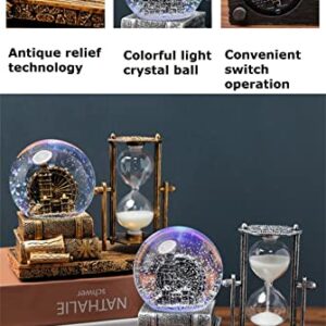 Music Crystal Snow Globe with Hourglass Timer Home Decoration for Living Room Bedroom Book Shelf TV Cabinet Desktop Decor Statue Figurine Table Centerpieces Ornaments (A-Brown)