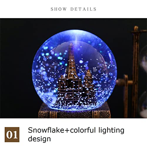 Music Crystal Snow Globe with Hourglass Timer Home Decoration for Living Room Bedroom Book Shelf TV Cabinet Desktop Decor Statue Figurine Table Centerpieces Ornaments (A-Brown)