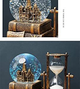 Music Crystal Snow Globe with Hourglass Timer Home Decoration for Living Room Bedroom Book Shelf TV Cabinet Desktop Decor Statue Figurine Table Centerpieces Ornaments (A-Brown)