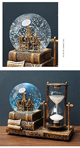 Music Crystal Snow Globe with Hourglass Timer Home Decoration for Living Room Bedroom Book Shelf TV Cabinet Desktop Decor Statue Figurine Table Centerpieces Ornaments (A-Brown)