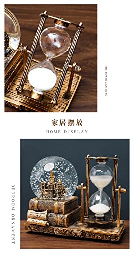 Music Crystal Snow Globe with Hourglass Timer Home Decoration for Living Room Bedroom Book Shelf TV Cabinet Desktop Decor Statue Figurine Table Centerpieces Ornaments (A-Brown)