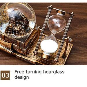 Music Crystal Snow Globe with Hourglass Timer Home Decoration for Living Room Bedroom Book Shelf TV Cabinet Desktop Decor Statue Figurine Table Centerpieces Ornaments (A-Brown)