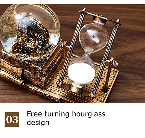 Music Crystal Snow Globe with Hourglass Timer Home Decoration for Living Room Bedroom Book Shelf TV Cabinet Desktop Decor Statue Figurine Table Centerpieces Ornaments (A-Brown)