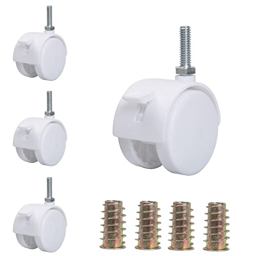 1.5" Stem Casters Wheels Replacement Threaded Swivel Caster with Locking Brake 4 Pack for Furniture(5/16-White)