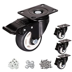 3" heavy duty caster wheels set of 4 with brake - hbl‘ 360° swivel castors with polyurethane (pu) for cart, furniture, workbench.