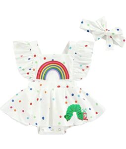 infant baby girl summer rainbow the very hungry caterpillar romper dress ruffle sleeve bodysuit sunsuit outfit birthday (18-24 months)