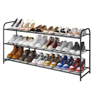 ekisemio extra long 3-tier shoe rack organizer, stackable double shoe shelf storage for 42 pairs, heavy duty metal wire, black