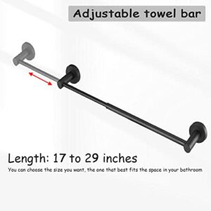 Chihod 1 Piece Single Towel Bar: 17 to 29 Inch Adjustable Towel Rack Wall Mounted - Matte Black Bathroom Accessories - Premium Bathroom Towel Holder - Towel Rod Bath Accessories Set Stainless Steel