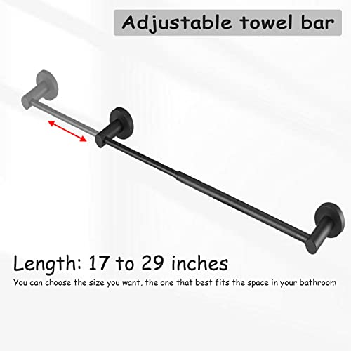 Chihod 1 Piece Single Towel Bar: 17 to 29 Inch Adjustable Towel Rack Wall Mounted - Matte Black Bathroom Accessories - Premium Bathroom Towel Holder - Towel Rod Bath Accessories Set Stainless Steel