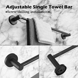 Chihod 1 Piece Single Towel Bar: 17 to 29 Inch Adjustable Towel Rack Wall Mounted - Matte Black Bathroom Accessories - Premium Bathroom Towel Holder - Towel Rod Bath Accessories Set Stainless Steel