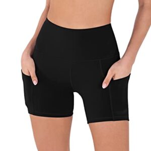 ODODOS 5" Tummy Control Yoga Shorts for Women with Pockets High Waist Athletic Workout Biker Shorts, Black, Medium