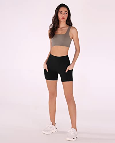 ODODOS 5" Tummy Control Yoga Shorts for Women with Pockets High Waist Athletic Workout Biker Shorts, Black, Medium