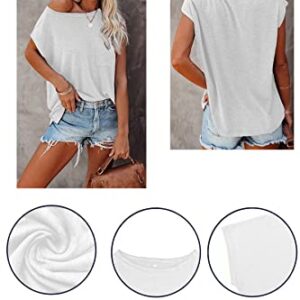 CNFUFEN Womens Tops Short Sleeve Casual Clothes Solid Color Shirts for Women 2023 Ladies Tops Short Sleeve with Pockets Summer Teacher Shirts White S