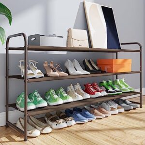 kitsure shoe rack for entryway - sturdy & durable long shoe organizer for closet, 3-tier space-saving metal shoe shelf for up to 24 pairs, stackable shoe rack organizer for garage & corridor, brown