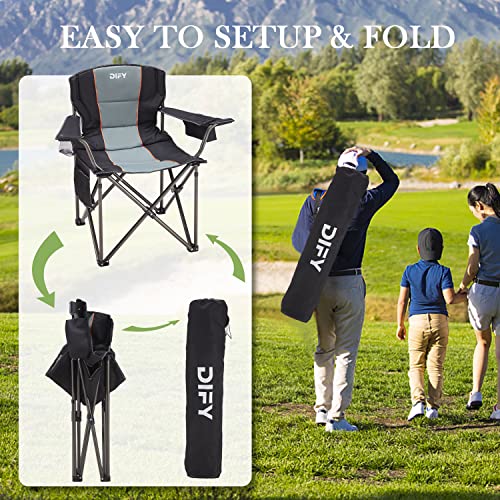 DIFY Oversized Camping Chair, Fortable and Portable, Padded Adjustable Armrest, Max Weight 450lbs. Outdoor Chair with Cup Holder & ice Bag.(Black)