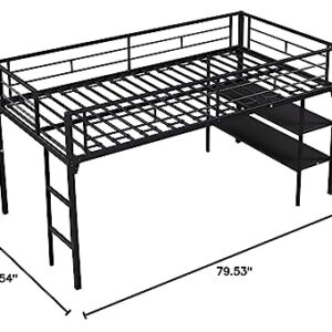 Lostcat Twin Size Metal Loft Bed and Storage Shelves,Heavy Duty Metal Loft Bed w/Full Length Guardrails and Ladder,No Box Spring Needed,Suitable for Kids,Teens,Adults,Black