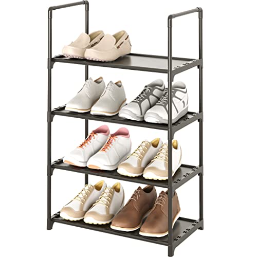 SHELAKET 4-Tier Stackable Small Shoe Rack, Expandable & Adjustable Shoe Shelf Storage Organizer for Entryway, Hallway and Closet (SAT-4B)