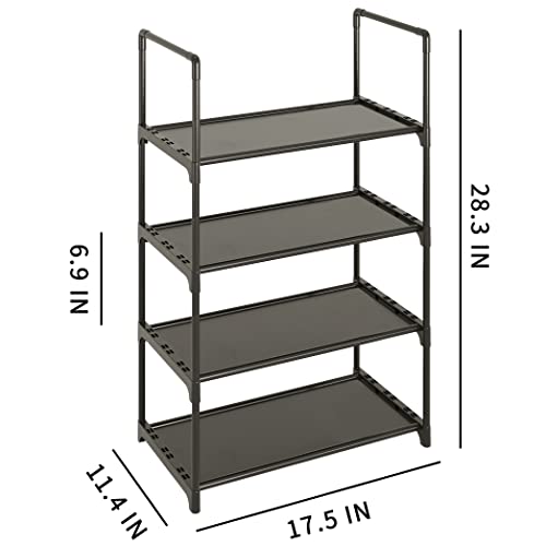 SHELAKET 4-Tier Stackable Small Shoe Rack, Expandable & Adjustable Shoe Shelf Storage Organizer for Entryway, Hallway and Closet (SAT-4B)