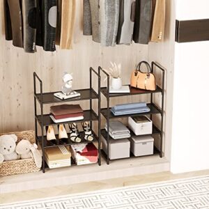 SHELAKET 4-Tier Stackable Small Shoe Rack, Expandable & Adjustable Shoe Shelf Storage Organizer for Entryway, Hallway and Closet (SAT-4B)