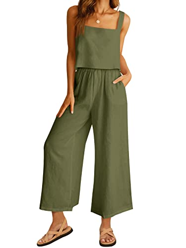 AUTOMET Summer Vacation Outfits 2 Two Piece Matching Sets for Women 2023 Casual Comfy Spring Fashion Clothes Linen Dressy Jumpsuits