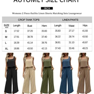 AUTOMET Summer Vacation Outfits 2 Two Piece Matching Sets for Women 2023 Casual Comfy Spring Fashion Clothes Linen Dressy Jumpsuits