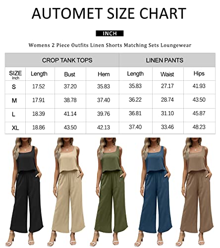 AUTOMET Summer Vacation Outfits 2 Two Piece Matching Sets for Women 2023 Casual Comfy Spring Fashion Clothes Linen Dressy Jumpsuits