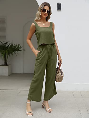 AUTOMET Summer Vacation Outfits 2 Two Piece Matching Sets for Women 2023 Casual Comfy Spring Fashion Clothes Linen Dressy Jumpsuits
