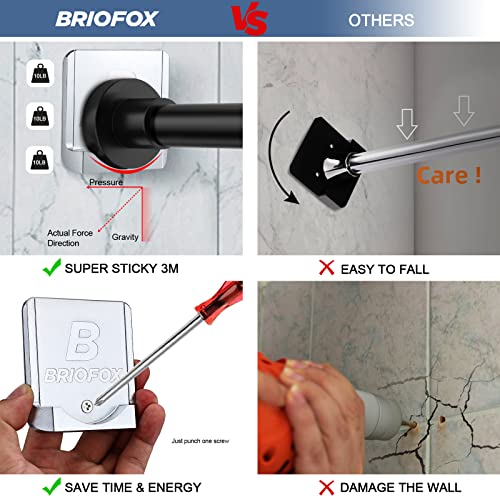 BRIOFOX Shower Curtain Rod Holder【Upgrade Design】3M Adhesive | Heat Resistant | Waterproof | Max Load 60 lbs Shower Rod Retainer for Wall, 2 Pack(Rod Not Included) (Chrome)